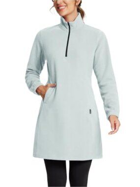 Fleece Tunic Sweatshirt Quarter Zip Pullover Thermal Winter Dress with Pocket
